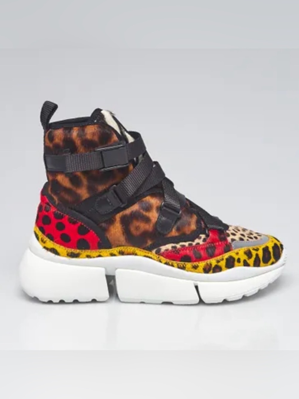 Chloé Leopard & Multi-Print Platform Sneaker Boot — Black, Brown, Red, Yellow